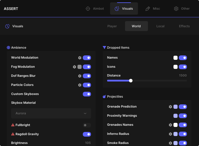 Assert menu